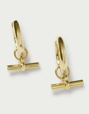 Gold Plated T-Bar Hoop Earrings