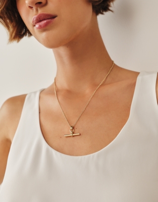 Gold Plated T-Bar Necklace