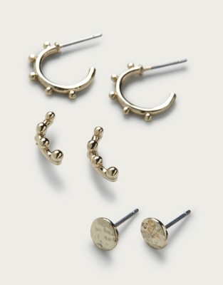 Gold Stud Earrings Set of 3 Accessories Sale The White Company UK