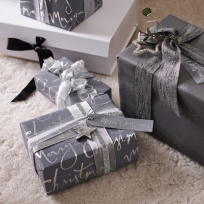 Gray Foil Merry Christmas Wrapping Paper 5M Christmas The White
