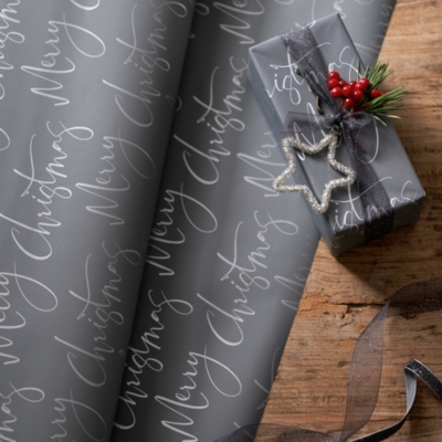 Grey Silver Merry Christmas Wrap 5m