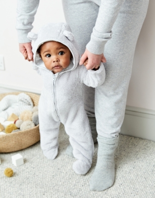 White company fleece store romper