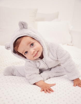 White company fleece store romper