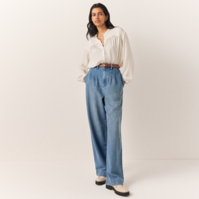 Hampton Pleat Front Wide Leg Denim Trousers