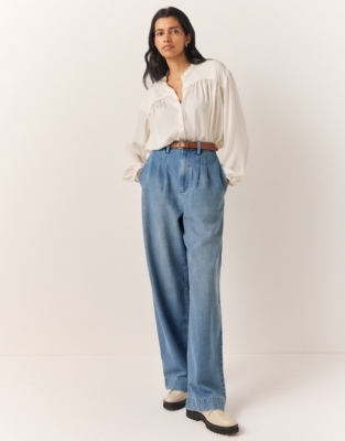 Hampton Pleat Front Wide Leg Denim Trousers