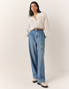 Hampton Pleat Front Wide Leg Denim Trousers