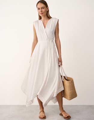 Handkerchief Hem Dress with Ladder Detail - Porcelain