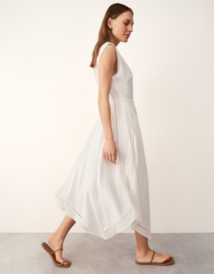 Handkerchief Hem Dress with Ladder Detail - Porcelain