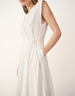 Handkerchief Hem Dress with Ladder Detail - Porcelain