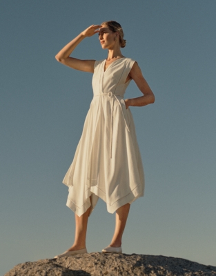 Handkerchief Hem Dress with Ladder Detail - Porcelain