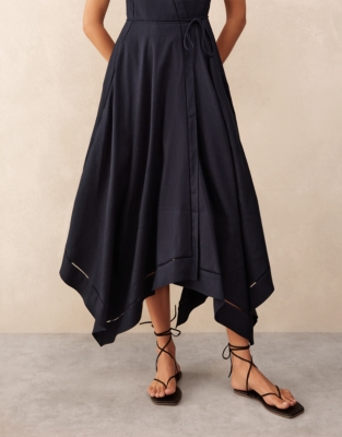 Handkerchief Hem Dress with Ladder Detail - Navy