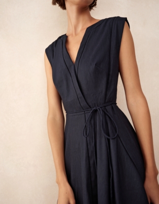 Handkerchief Hem Dress with Ladder Detail - Navy