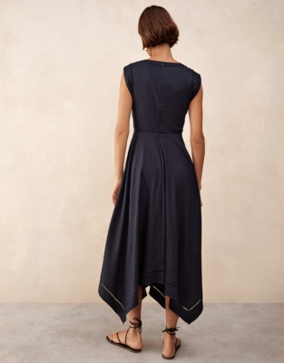 Handkerchief Hem Dress with Ladder Detail - Navy