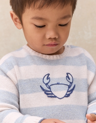 Happy Crab Striped Jumper — with Cashmere (0–4yrs)