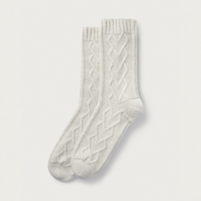 Heart Cable Bed Socks with Cashmere