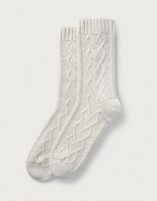 Heart Cable Bed Socks with Cashmere - Cloud Marl