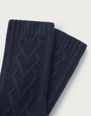 Heart Cable Bed Socks with Cashmere - Navy