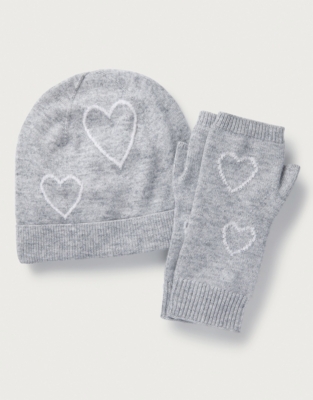 Heart Hat & Wrist Warmer Gift Set Hats, Scarves & Gloves The White