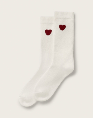 Heart-Motif Bed Socks with Cashmere
