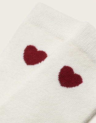 Heart-Motif Bed Socks with Cashmere