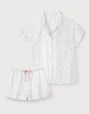The White Company Tiny-heart-print Brushed-cotton Pajama Set in Gray