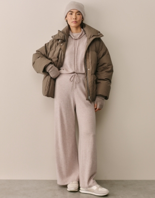 Herringbone Detail Wide Leg Trouser