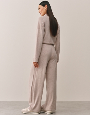 Herringbone Detail Wide Leg Trouser