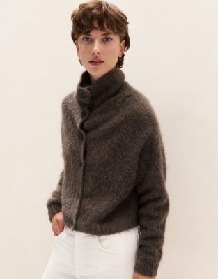 High Neck Cardigan with Alpaca