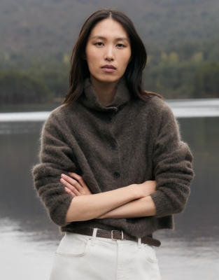 High Neck Cardigan with Alpaca