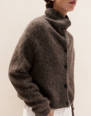 High Neck Cardigan with Alpaca