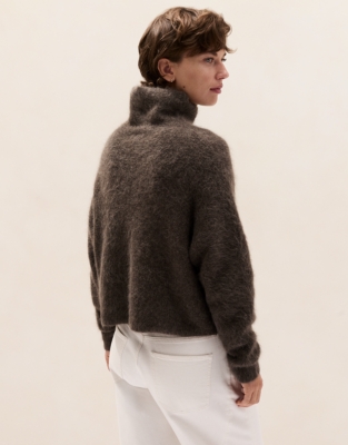 High Neck Cardigan with Alpaca