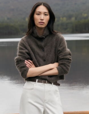 High Neck Cardigan with Alpaca