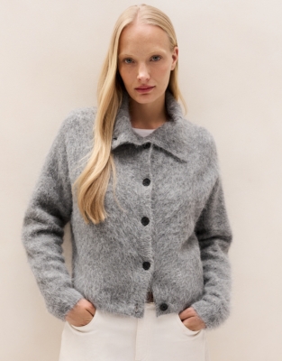 High-Neck Cardigan with Alpaca