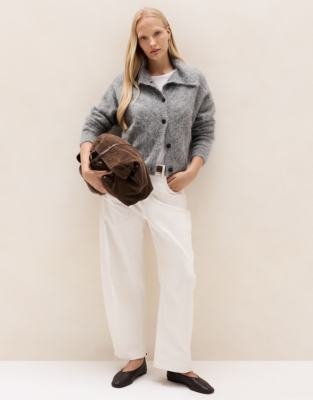 High-Neck Cardigan with Alpaca - Grey Marl
