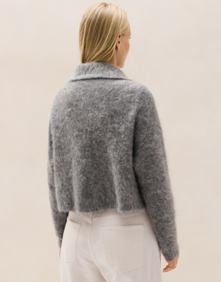 High-Neck Cardigan with Alpaca - Grey Marl