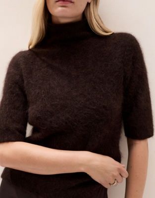 High-Neck Knitted T-Shirt with Alpaca