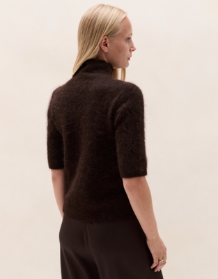 High-Neck Knitted T-Shirt with Alpaca