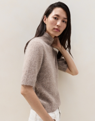 High Neck Knitted T-shirt with Alpaca