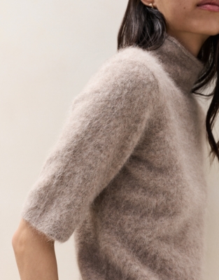 High Neck Knitted T-shirt with Alpaca