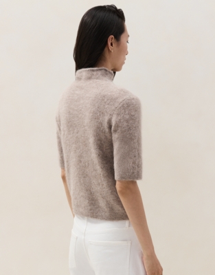 High Neck Knitted T-shirt with Alpaca