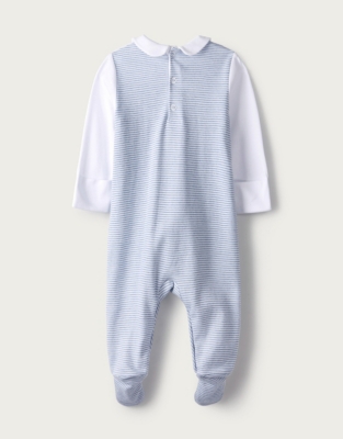 Hippo Embroidered Collared Sleepsuit Baby Boys' The White Company UK