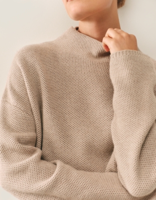 Honeycomb Stitch Jumper with Cashmere - Wheat Dust
