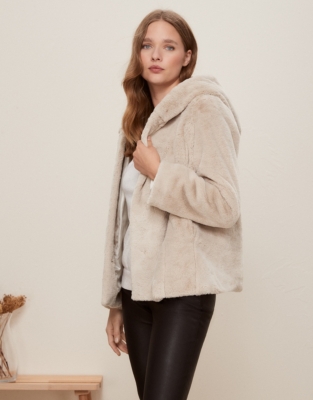 White company faux fur coat sale