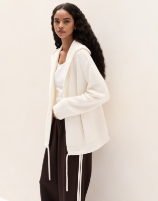 Hooded Knit Cardigan with Wool
