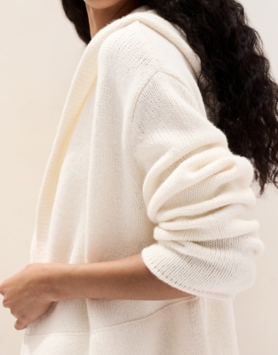 Hooded Knit Cardigan with Wool