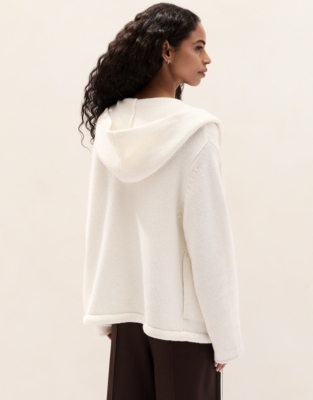 Hooded Knit Cardigan with Wool