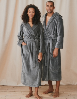 Hooded Velour Robe - Storm Gray