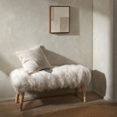 Ivory Tibetan Sheepskin Bench