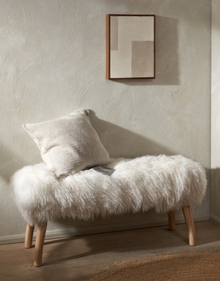 Ivory Tibetan Sheepskin Bench