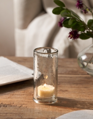 Jago Hammered Glass Hurricane Tealight Holder